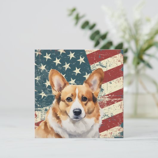 Grunge American Flag Corgi Dog Flat Card (スタンド正面)