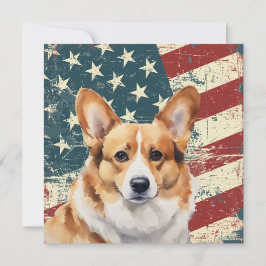 Grunge American Flag Corgi Dog Flat Card (正面)