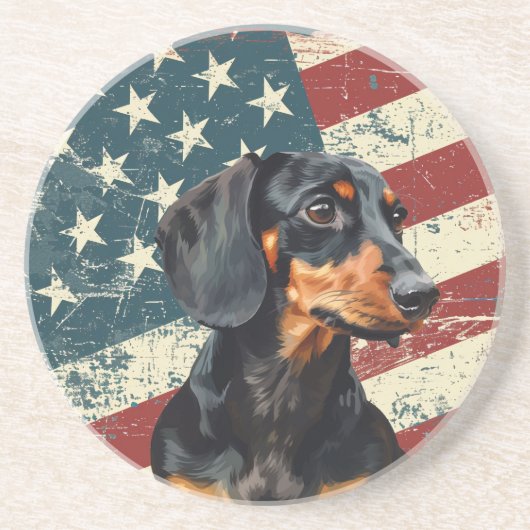 Grunge American Flag Dachshund Dog コースター (正面)