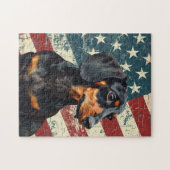 Grunge American Flag Dachshund Dog ジグソーパズル (横)