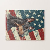 Grunge American Flag Doberman Pinscher Dog ジグソーパズル (横)