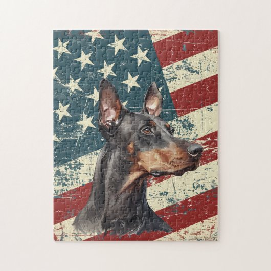 Grunge American Flag Doberman Pinscher Dog ジグソーパズル (縦)