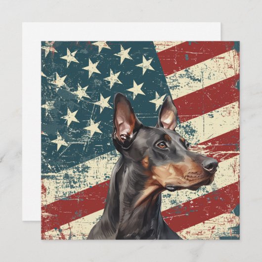 Grunge American Flag Doberman Pinscher Flat Card (正面/裏面)