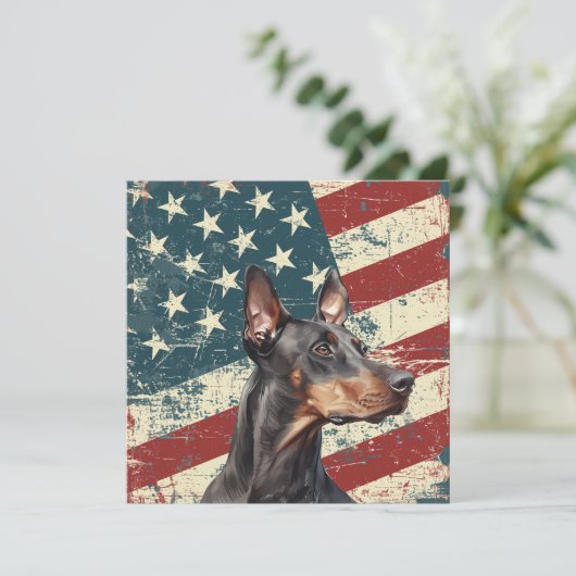 Grunge American Flag Doberman Pinscher Flat Card (スタンド正面)