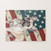 Grunge American Flag Fawn Tan French Bulldog ジグソーパズル (横)