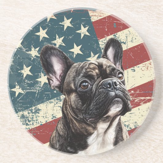 Grunge American Flag French Bulldog コースター (正面)