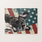 Grunge American Flag French Bulldog ジグソーパズル (横)