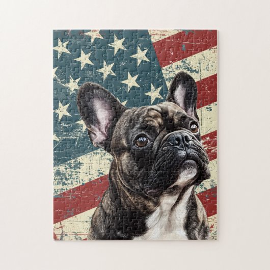 Grunge American Flag French Bulldog ジグソーパズル (縦)