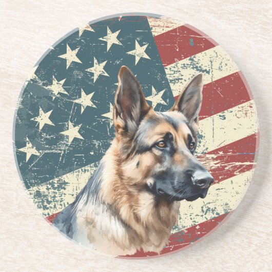 Grunge American Flag German Shepherd Dog コースター (正面)