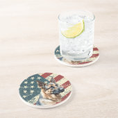 Grunge American Flag German Shepherd Dog コースター (側面)