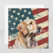 Grunge American Flag Golden Retrieve Dog Flat Card (正面/裏面)