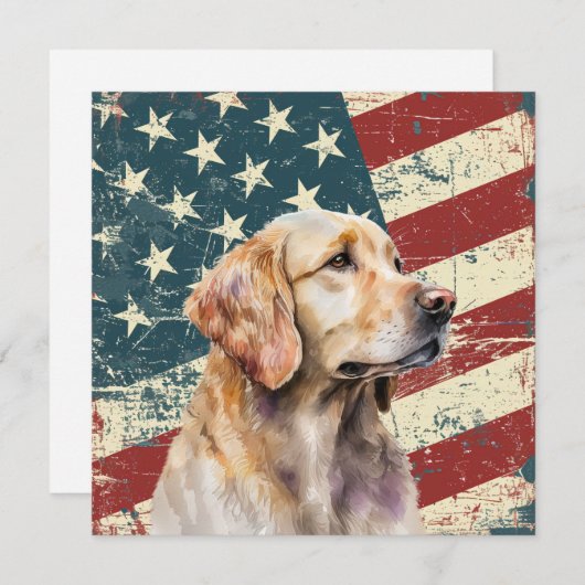 Grunge American Flag Golden Retrieve Dog Flat Card (正面/裏面)