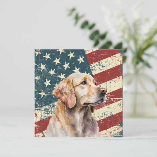 Grunge American Flag Golden Retrieve Dog Flat Card (スタンド正面)