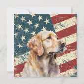 Grunge American Flag Golden Retrieve Dog Flat Card (正面)