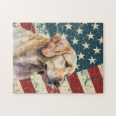 Grunge American Flag Golden Retriever Dog ジグソーパズル (横)