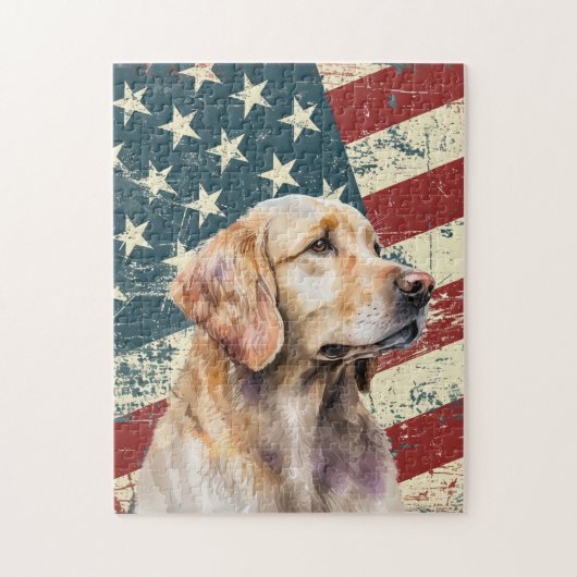 Grunge American Flag Golden Retriever Dog ジグソーパズル (縦)