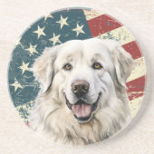 Grunge American Flag Great Pyrenees Dog コースター (正面)