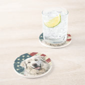 Grunge American Flag Great Pyrenees Dog コースター (側面)
