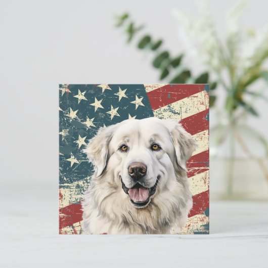 Grunge American Flag Great Pyrenees Flat Card (スタンド正面)