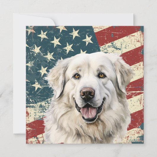 Grunge American Flag Great Pyrenees Flat Card (正面)