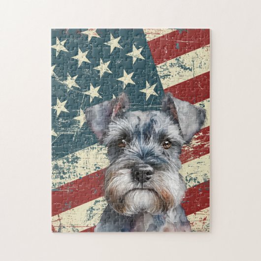 Grunge American Flag Miniature Schnauzer Dog ジグソーパズル (縦)
