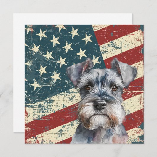 Grunge American Flag Miniature Schnauzer Flat Card (正面/裏面)