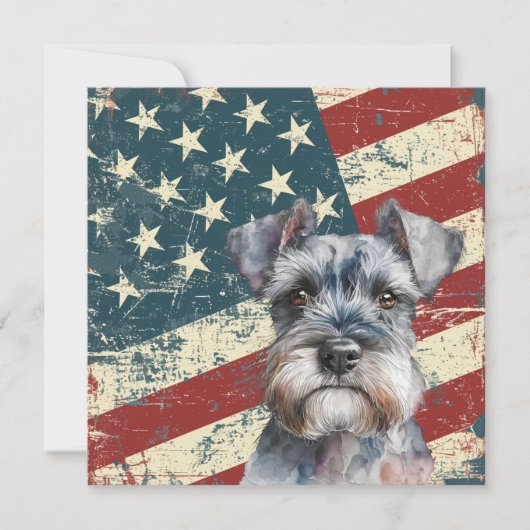 Grunge American Flag Miniature Schnauzer Flat Card (正面)