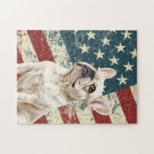Grunge American Flag White French Bulldog ジグソーパズル (横)