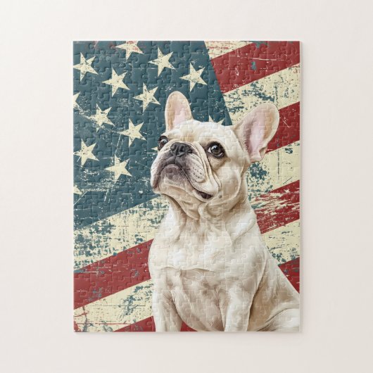 Grunge American Flag White French Bulldog ジグソーパズル (縦)