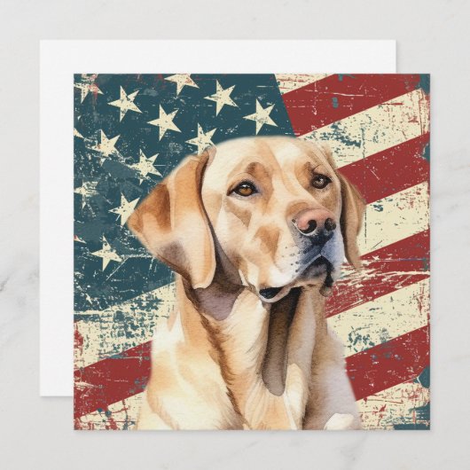 Grunge American Flag Yellow Labrador Flat Card (正面/裏面)