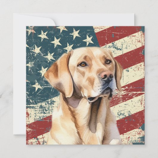Grunge American Flag Yellow Labrador Flat Card (正面)