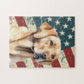 Grunge American Flag Yellow Labrador Retriever Dog ジグソーパズル (横)