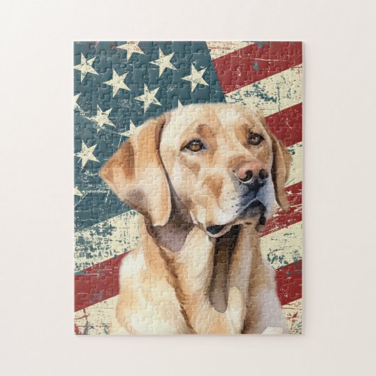 Grunge American Flag Yellow Labrador Retriever Dog ジグソーパズル (縦)