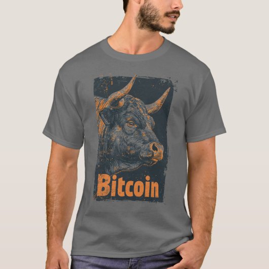 Grunge Bitcoin Bull Crypto Blockchain Design Tシャツ (正面)