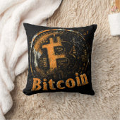Grunge Bitcoin logo crypto blockchain Design クッション (ブランケット)