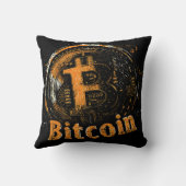 Grunge Bitcoin logo crypto blockchain Design クッション (裏面)
