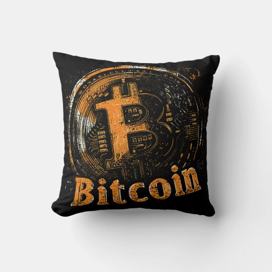 Grunge Bitcoin logo crypto blockchain Design クッション (正面)
