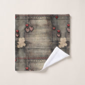 Grunge Black and Cream with Red Hearts バスタオルセット (ウォッシュタオル)