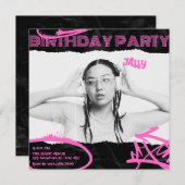 Grunge Black and Pink art photo birthday 招待状 (正面/裏面)