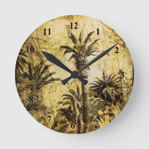 Grunge California Palm Trees Round Wall Clock ラウンド壁時計