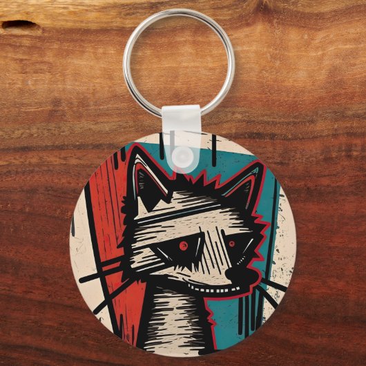 Grunge Cat Art キーホルダー (正面)