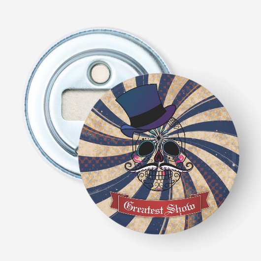 Grunge Circus Sugar Skull Ringmaster Custom Text 栓抜き (正面)