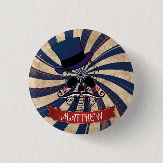 Grunge Circus Sugar Skull Ringmaster Personalised 缶バッジ (正面)