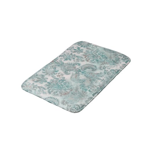 Grunge Damask Aqua Mint Blue Blush Pink バスマット (アングル)