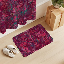 Grunge Damask Burgundy Red Emerald Vermilion バスマット