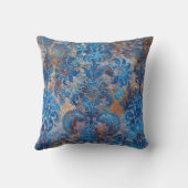 Grunge Damask Cobalt Blue Rust Orange クッション (裏面)