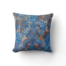 Grunge Damask Cobalt Blue Rust Orange