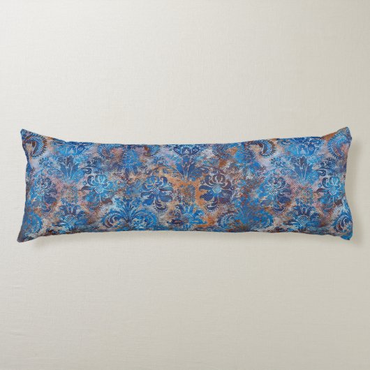 Grunge Damask Cobalt Blue Rust Orange ボディピロー (正面)