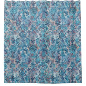 Grunge Damask Denim Blue Burgundy Peach Blush Pink シャワーカーテン (正面)