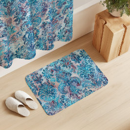 Grunge Damask Denim Blue Burgundy Peach Blush Pink バスマット